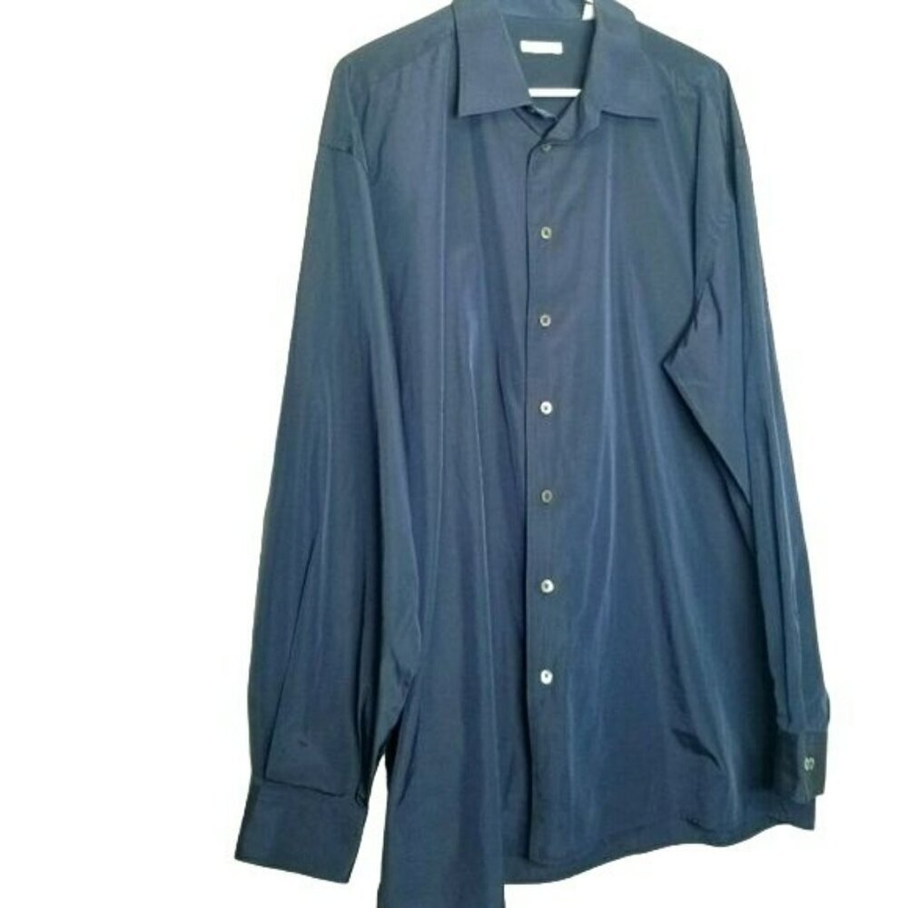 Halogen Mens dress shirt button down Navy Blue EUC 17.5 XL‎